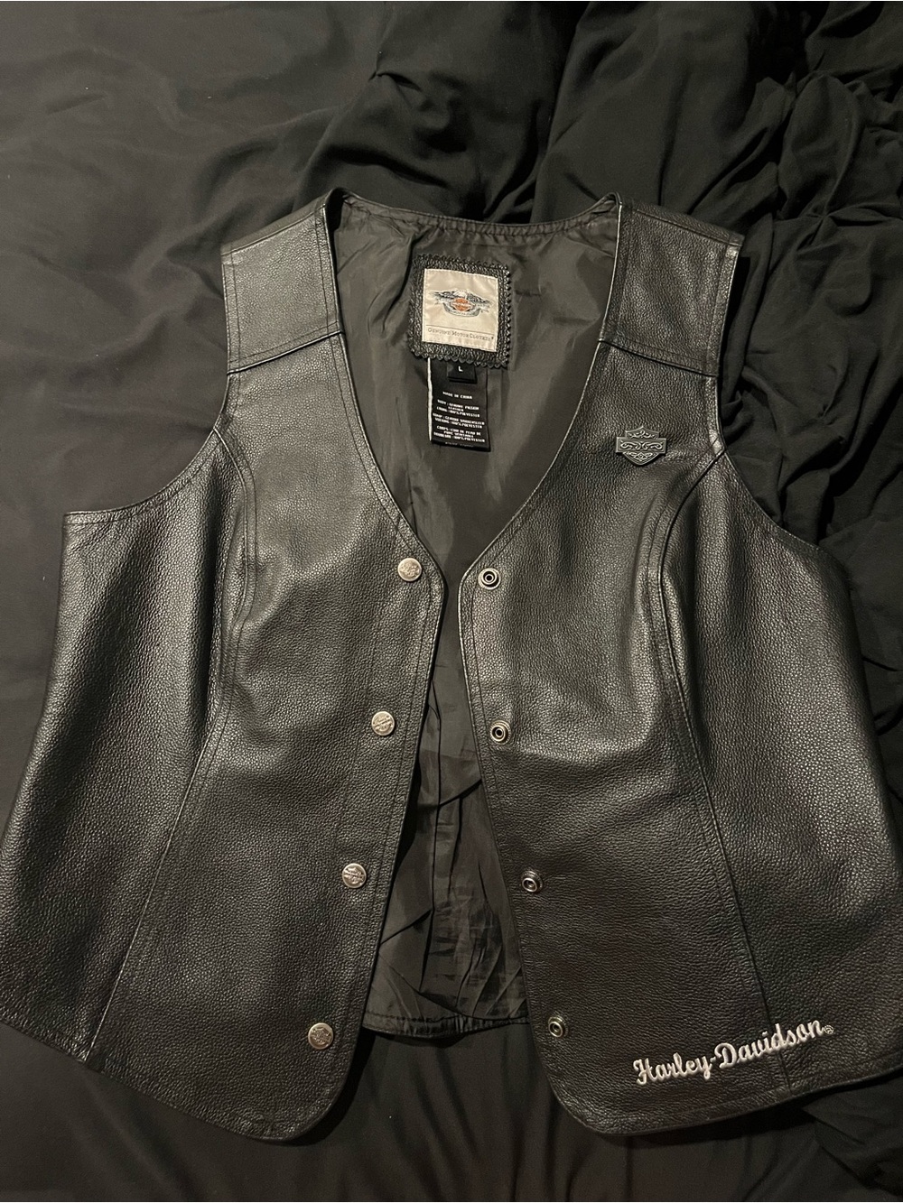 Harley-Davidson Black Leather Women's Snap Vest